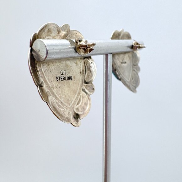 VTG Sterling Silver 925 Turquoise Bear Paw Heart Earrings Size 1" Length - Picture 5 of 11